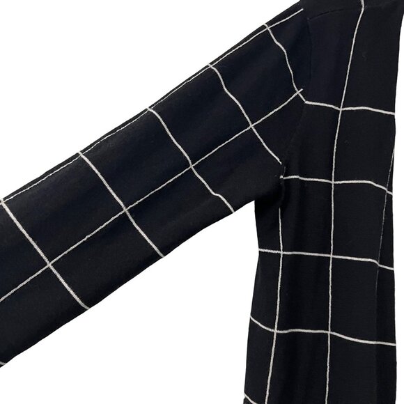Eileen Fisher Womens Black Windowpane Wool Open Front Cardigan Sweater Size M - Picture 3 of 6